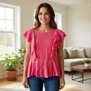 *30off3* NWOT. Harlowe & Graham‎ Ruffle Sleeveless Blouse